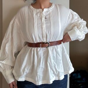 Melrose and Market White Blouse with Brown Belt